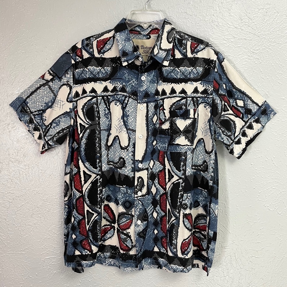 Vintage Silk Tribal Print Button Shirt